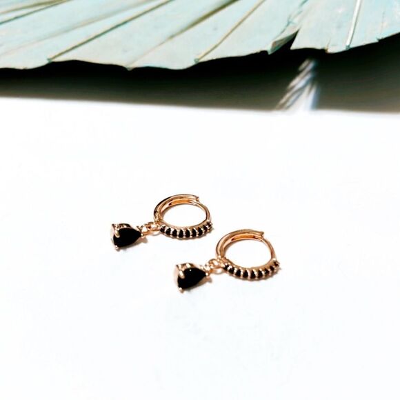 Black diamond hoop earrings #5 - Picture 1 of 3